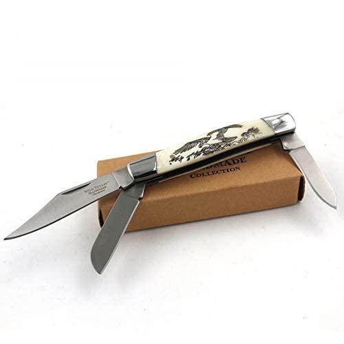 Wild Turkey Handmade Gentleman's 3 Blade Manual Folding Pocket Collectors-Knife EDC Slim-Sleek Design (Eagle)