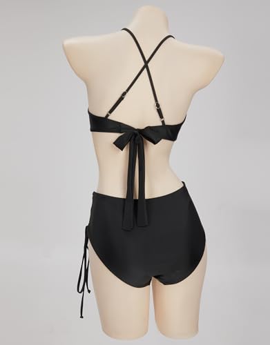 MEOWCOS Gothic Dark Style Swimsuit Black Spiderweb Chest Top Lace up Bottom Two-piece Swimsuit3