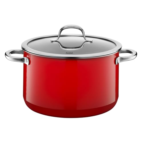 Silit Passion Red Kochtopf groß 24cm, Glasdeckel, Fleischtopf Induktion 6,4l, Silargan Funktionskeramik, rot