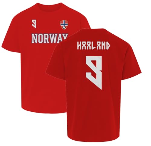 Norway Haaland 9 Inspired Soccer Jersey Style Youth Unisex T-Shirt (Red Youth Small)