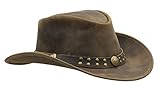 Walker and Hawkes - Leather Cowhide Outback Brisbane Two Tone Hat - Dark Brown - L (59cm)