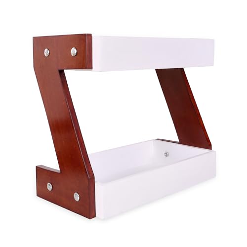 Image of Kundi 2-Tier Storage Shelf for Spices & Oils - Countertop Organizer with Shelf (White)