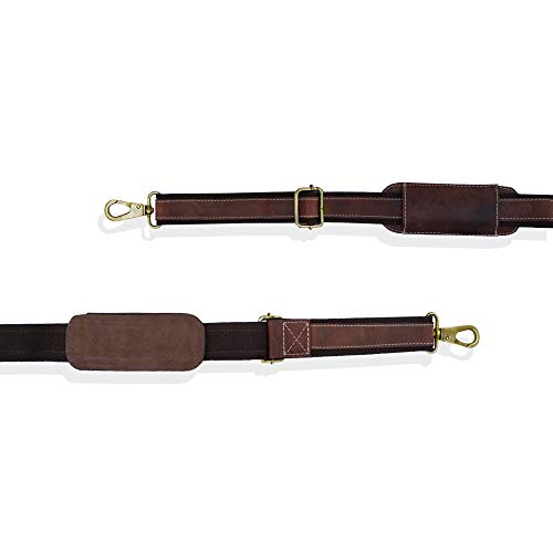 Image of RUSTIC TOWN Leather Bag Replacement Shoulder Strap - Adjustable /Comfortable Strap with Shoulder Padding for all Duffle, Satchel, Messenger, Briefcase Bag (Mulberry Belt with White Stitching)