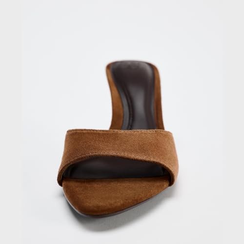 Women's Open Pointed Toe Kitten Heels Mules Suede Leather High Heel Sandals Backless Slip On Stiletto Heels Sandals Dress Party Shoes3