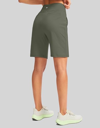 Image of SANTINY Women's 9 inch High Waisted Bermuda Shorts with 4 Pockets Knee Length Long Shorts for Women Workout Athletic Casual
