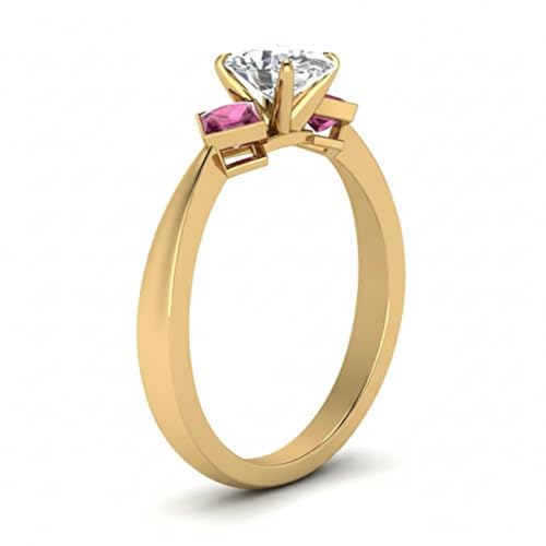 Image of Choose Your Gemstone Kite Design Diamond CZ Ring Yellow Gold Plated Oval Shape 3 Stone Engagement Rings Everyday Jewelry Wedding Jewelry Handmade Gifts for Wife US Size 4 to 12