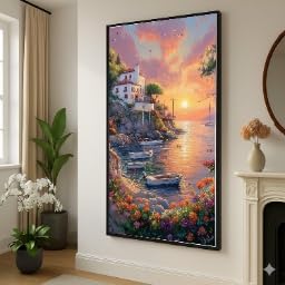 Toile voiliers au bord de l'eau 50 x 90 cm pour illuminer un mur sombre