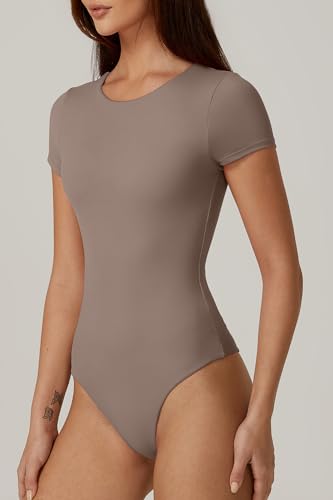 Image of QINSEN Women's Crew Neck Short Sleeve Bodysuit Double Lined Body Suits Basic T-shirt Tops