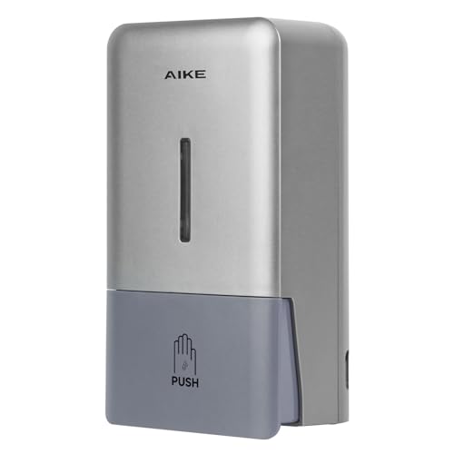 AIKE Wall Mount Liquid Soap Dispenser for Commercial Bathroom 27oz Large Capacity Manual Push Pump Silver