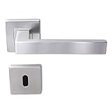 Türgriff Set aus Edelstahl matt | BB Drückergarnitur 'Xavier' | Türbeschlag auf einer quadratischer Rosette | Innenbereich | Drückergarnitur inkl. Befestigungsmaterial