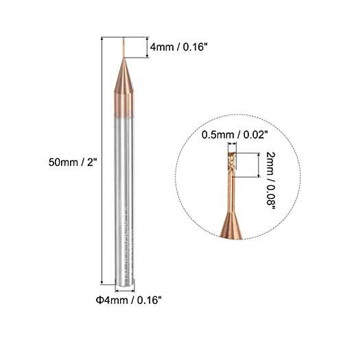 Image of uxcell Square Nose End Mill, 0.5mm Solid Carbide AlTiSin Coated Long Reach CNC Router Bits 2 Flutes Milling Cutter with Extended Neck, 4mm Cutting Length 4mm Shank