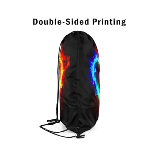 Manfei Football Game Drawstring Backpack Bag,Orange Blue Flame String Bag Sackpack,Chic Soccer Sports Water Resistant Backpack for Gym Shopping Sport Yoga4