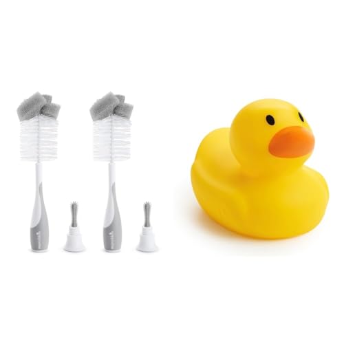 Image of Munchkin® SpongeTM Bottle Brush, Grey, 2 Count & Munchkin® White Hot® Safety Bath Ducky Toy Bundle (Pack of 1), Small, Gray