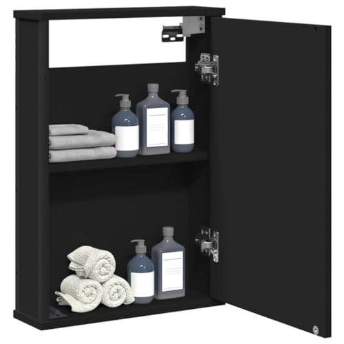 Brokky Armario con Espejo de baño Madera Muebles auxiliares de baño Bathroom Cabinet Mueble de baño ingeniería Negro 42x12x60 cm