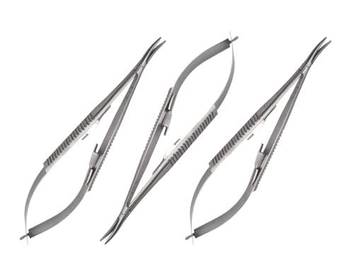 ARTMAN INSTRUMENTS 3 pcs Castroviejo Needle Holder 5.5 inches Curved with Lock | Dental Medical Ortho Surgical Needle Holder Locking | Micro Precise Needle Suture Holder