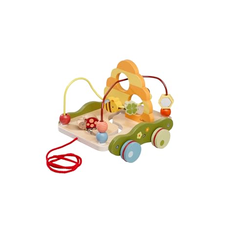 Eichhorn – Nachziehwagen mit Motorik und Schiebespiel, unterstützt Dein Kind beim Laufen Lernen, motorische Fähigkeiten weiterentwickeln, 19x20 cm, aus 100% FSC zertifiziertem Sperrholz, ab 1 Jahr