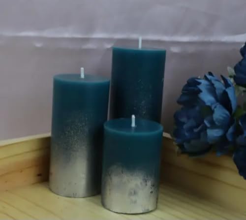 Bougies piliers lot de 3 dégradé bleu et argent, idée cadeau déco idéale