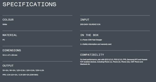 Image of CMF 33W Type-C Power Fast Charger Adapter for CMF Phone 1 | Nothing Phone 2a Plus | Phone 2a | Phone 2, Phone 1 | 33-watt Rapid Charge USB C Fast Charging Adaptor for Nothing Mobile Phone, White