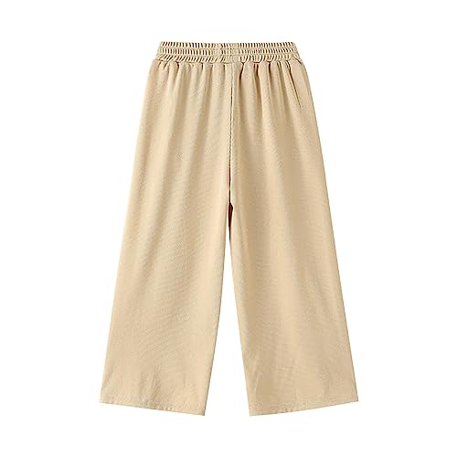 Betadog Girls Wide Leg Pants with Pockets - Elastic High Waist Straight Leg Loose Solid Pants for Kids Outdoor 3-12 Years2