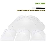 IOOLEEM (Pack of 4) Mesh Food Tents/Food Covers for Outdoors / 1 Storage Bag, 1 XL (49x27x17) and 3 Standard (17x17x9) / 100% Complete Bug Protection/Strenthened Structure