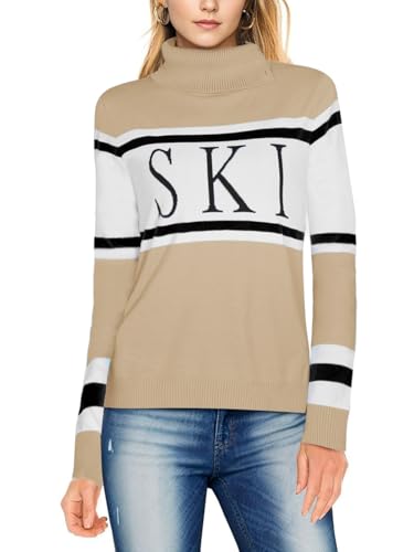 Image of Gleeivy Plus Size Sweaters for Curvy Women Winter WAM Sweaters Juniors Trendy Cable Knit Sweater Color Block Patchwork Ski Outfits Cotton Dressy Casual Fleece Khkai XL Khaki