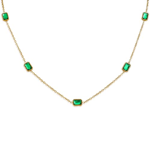Gold Charm Pendent Choker Necklace for Women, Trendy Emerald Pearl Blue Charms Rhinstone Necklaces Prom Holiday Fashion Jewelry Birthday Gift