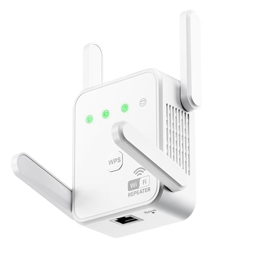 1200Mbps WiFi Extender Signal Booster for Home, Dual Band 5GHz/2.4GHz Wireless Internet Repeater with 4 External Antennas, Covers Up to 3600 Sq.ft & Supports 80 Devices, AP Mode with Ethernet Port