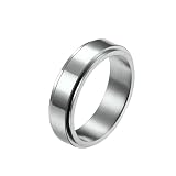 TIEHOKTW Anillos de compromiso de acero inoxidable y alianzas de boda para hombre, plata/negro/oro/oro rosa, 6 mm, simple, giratorio, anillo de compromiso grabado para marido, P 1/2, Metal, Sin piedra