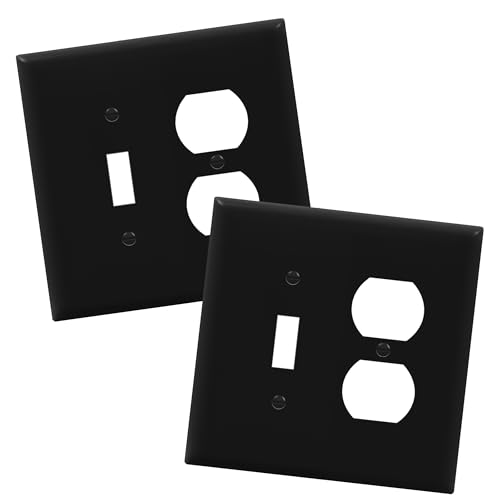Image of ENERLITES Combination Toggle Light Switch /Duplex Receptacle Outlet Wall Plate, Mid-Size 2-Gang 4.88 inch x 4.92 inch, Polycarbonate Thermoplastic, 881121M-BK, Black (2 Pack)