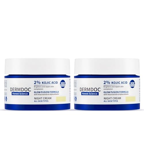 DERMDOC Combo Kit of 2% Kojic Acid Glow Fusion Formula Night Cream (50 gm) | Pack of 2 | Skin Brightening Face Cream I Night Cream I Kojic Acid Brightening Cream I Glowing Skin | With Niacinamide & Alpha Arbutin for Skin Brightening