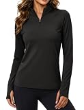 Magcomsen Quarter Zip Pullover Women Fleece Top Athletic Running Sweatshirt | Thumb Hole, 1/4 Zip, Long Sleeve, Thermal Shirt, Golf, Active, Workout, Warm, Lightweight, Reflective Strip, Cozy, Base Layer