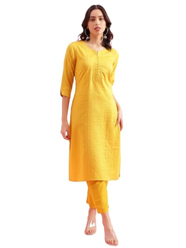Image of Hritika Women's Cotton Blend Jacquard Woven Kurta with Palazzo Set HRKB0048
