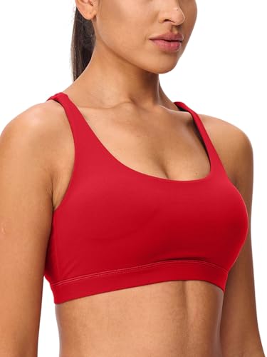 Women's Strappy Sports Bra Cross Back Light Compression Padded U Neck Low Impact Workout Supportive Yoga Top
