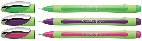 Schneider Xpress Fine Liner 0.8 mm Porous Point Pen 3-Pack, Green/Purple/Pink (190095)