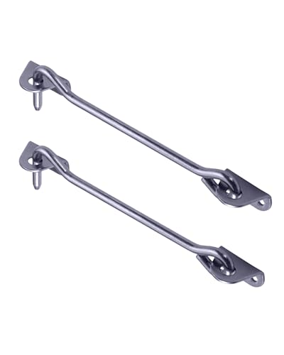 ALPENSTAHL Lot de 2 crochets tempête en métal avec plaque à œillets pour portes lourdes | Verrouillage avec longueur : 200 mm | Crochets en acier galvanisé | Fixation de portail pour granges et