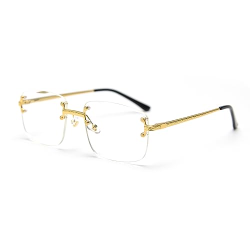 kachawoo Rimless Gradient Sonnenbrille Für Frauen Retro Quadrat Sonnenschirme Männer Mädchen Rahmenlose Gläser Mode Luxus Brillen (gold with clear)
