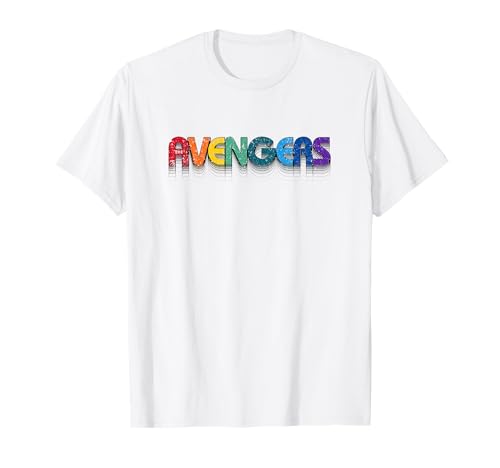 Marvel Avengers Rainbow Retro Name T-Shirt : cadeau parfait pour collectionneur
