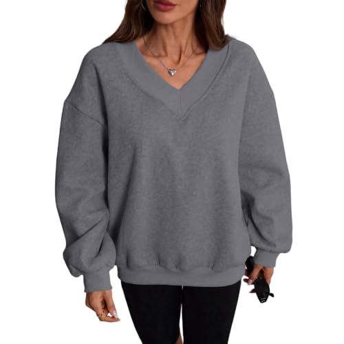 V Neck Sweatshirt for Women Oversized Fleece Sweatshirt Winter Outfits - image 4