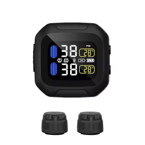 KikoSpark Motorrad TPMS-System mit 2 WI Externen Sensoren Motorrad Echtzeit-Reifendrucküberwachungssystem mit 2 WI Externen Sensoren TPMS Kabellos mit LCD-Display