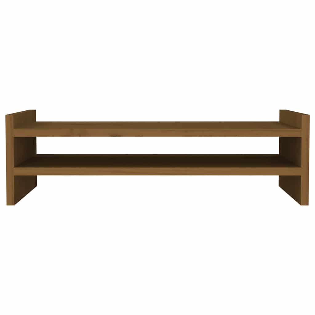 Stojak na monitor miodowo-brązowy z litego drewna sosnowego, 50 x 27 x 15 cm, z półką na klawiaturę i zarządzaniem kablami, do pracy, biura, biura domowego, jako organizer i uchwyt na