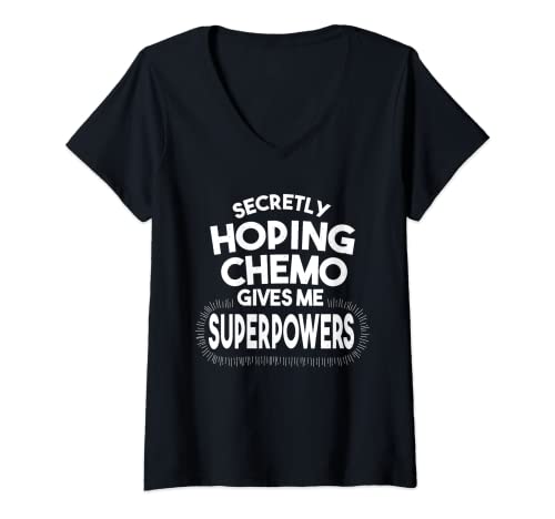Womens Cancer Battle, Funny, Hoping Chemo gives me superpower V-Neck T-Shirt