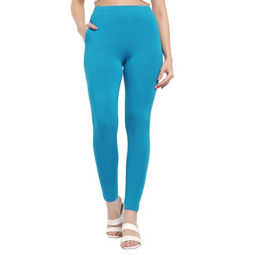 Image of ONE SKY Women Full Length Leggings | Cotton Modal Spandex Blend | High Waist Stretchable & Bio-Washed Fabric | Colour-Lock Technology | Comfortable Leggings for Women
