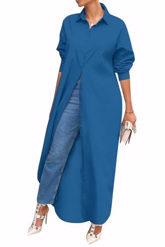 Image of Choichic Shirt Dresses for Women Casual Long Sleeve Cotton Button Down Maxi Dresses