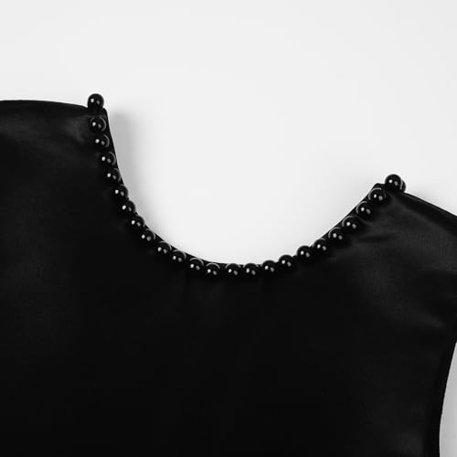 Uhnice Flower Girl Pearls Dress V-Back Tulle Ball Gown Satin Prom with Bow-Knot for Wedding Pageant Birthday Party (Black, 110/4-5 Years) by Uhnice - Used condition - US$23.99