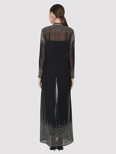 Image of Matelco Women Georgette Floor Length Hand Embroidered Embellished Longline Front Open Shrug Dress