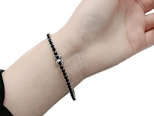 3mm Round Natural Gemstone Bracelet S925 Fine Natural Gemstone Bracelet Tennis,Black Natural Gemstone Tennise Bracelet,Jewelry Gifts for Women ﻿ ﻿3