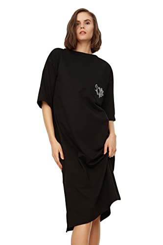Trendyol Vestido de Punto Bordado, Negro, M para Mujer