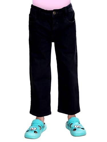 Image of KiddoPanti Girls Solid Waist Elasticated Straight Fit Jeans
