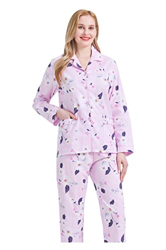 Image of GLOBAL Women Cotton Pajamas Long Sleeve PJs Button Down Sleepwear S-3XL