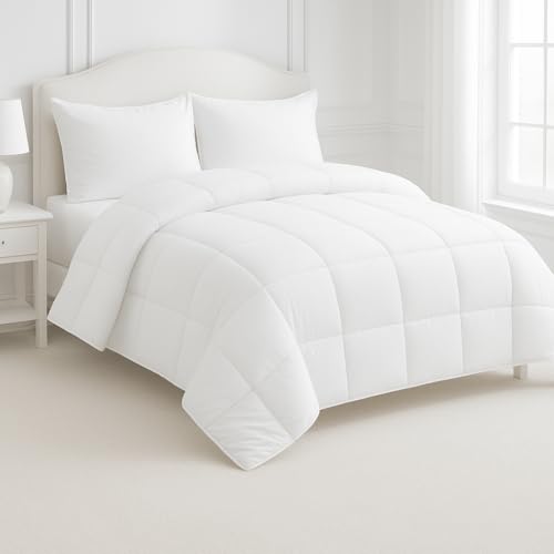 Image of Comforter for Heavy Winter Bed King Bed - 500 GSM Ultra Warm Quilt Blanket /Rajai - White - Down Alternative Microfiber Duvet Insert with Corner Ties - Winter Season Premium